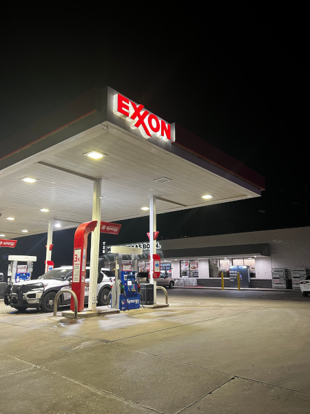 Exxon Fuel Pump Canopy at night
